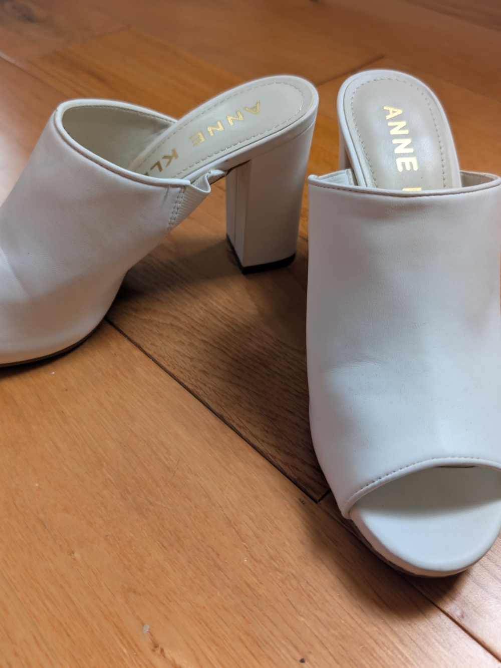 Anne Klein Cream Open-Toe Block Heel Mules
